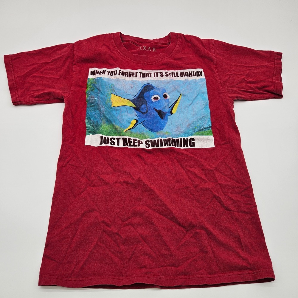 Disney Pixar Finding Dory Just Keep Swimming Graphic T Shirt Red Size S‎